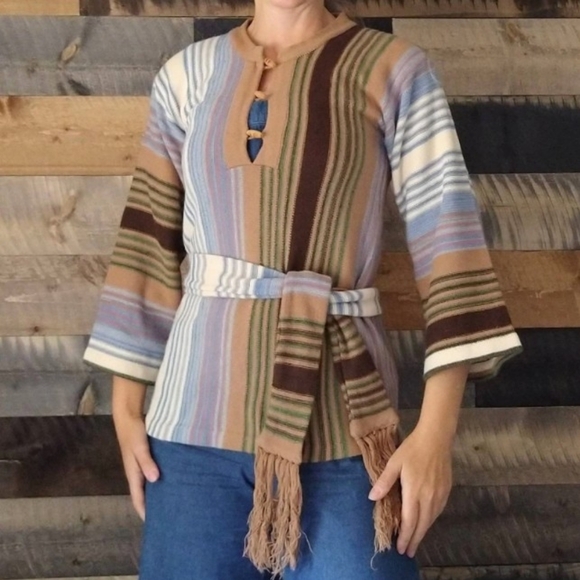 STRIPED TUNIC SWEATER 1970's 70's xxs xs - Picture 3 of 10